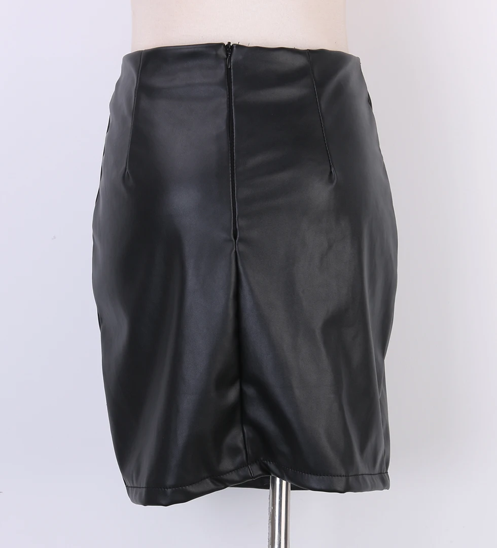 

New Women Sexy Bandage Lace Up PU Leather Skirts High Waist Black Low Cut Pencil Bodycon Short Mini Skirt Summer