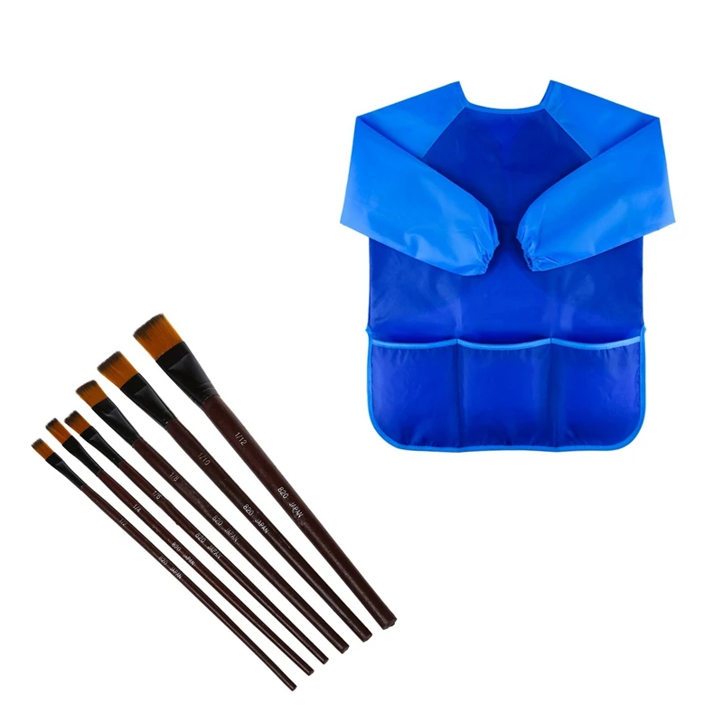 

Аксессуары PPYY-7 Pcs: 6 Pcs нейлоновые кисти для рисования для акрила & 1 шт Водонепроницаемая блузка для рисования детский фартук с 3 карманами
