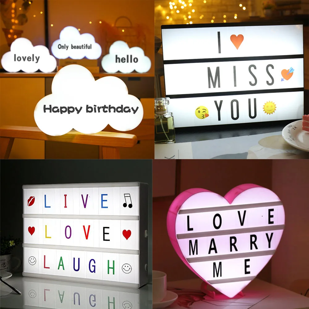 

LED Combination Light Box A4 Night Light DIY Letter Symbol Card Decoration USB/Battery Powered Message Board