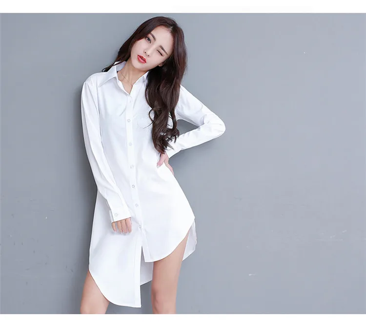 

White Women Shirts Fashion Sexy Lapel Casual Solid Long Sleeve Buttons Asymmetrical Tops Oversized Top For Women Summer 2021