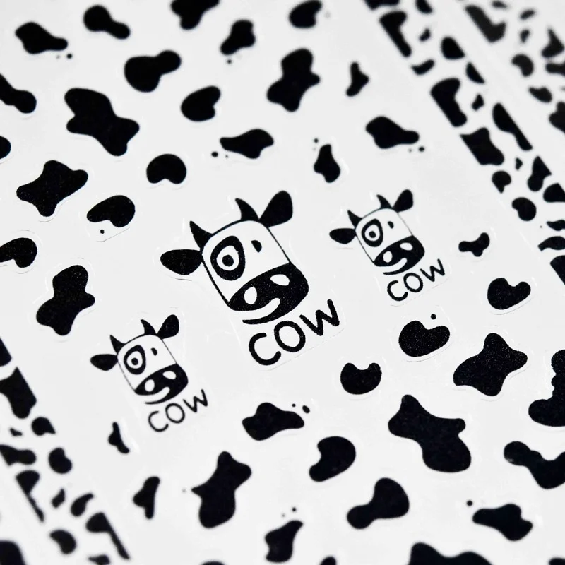 

2021 Cow Stripe Print 5D Nails Sticker Black White Mix Spots Animal Designer Nail Slider for Nails Manicure DIY Nail Art Decor