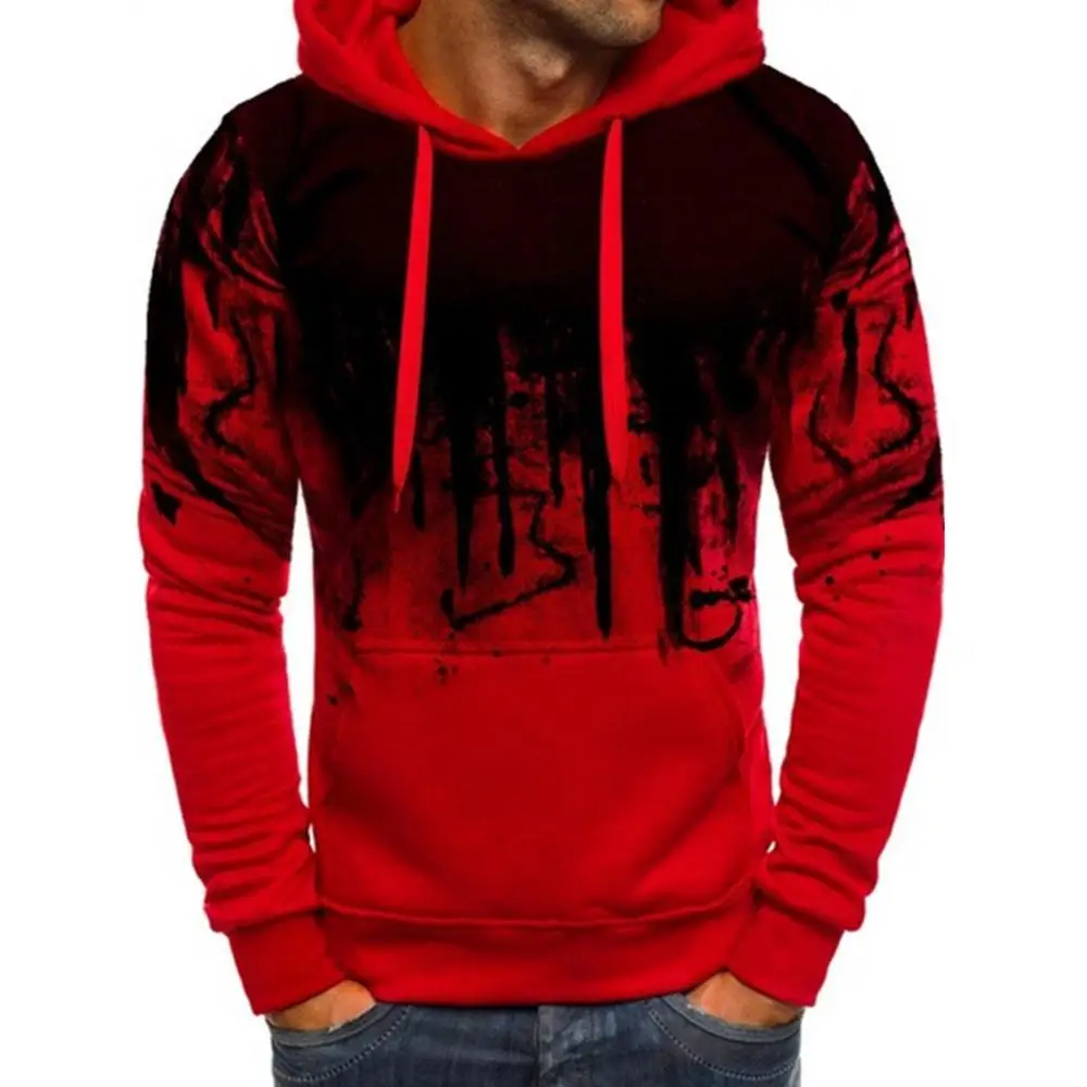 

Autumn Winter Fashion Men Casual Long Sleeve Drawstring Pocket Hooded Sweatshirts Men Floral Print Slim Hoodies Sweatshirt Tops