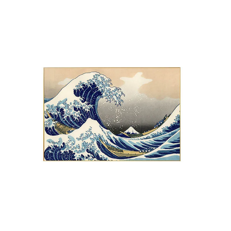Японский стиль океан волны пейзаж рыба растение цветок листья кран Птица Холст