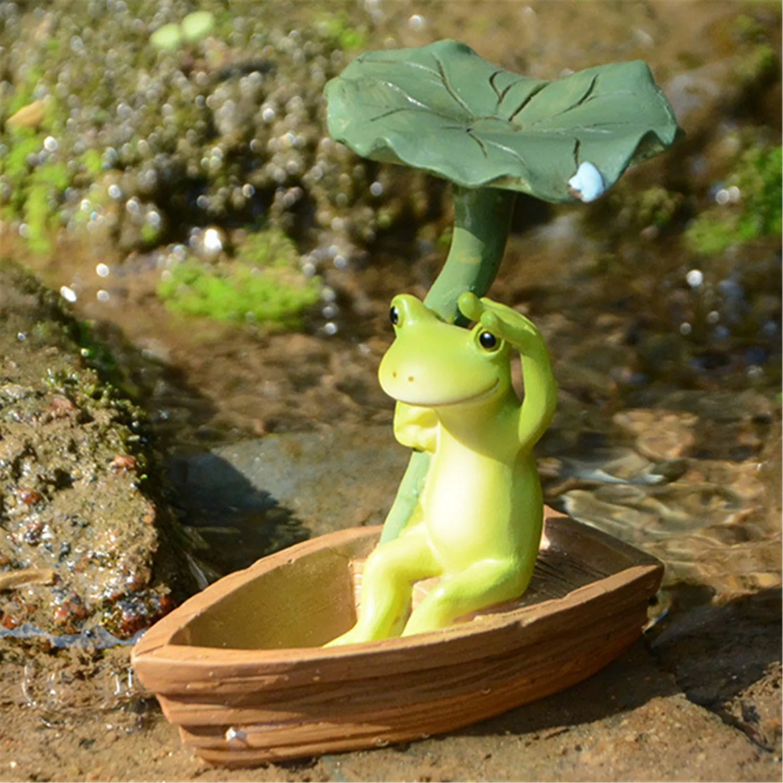 Кавайное украшение в виде лягушки листьев лотоса уличные садовые статуэтки