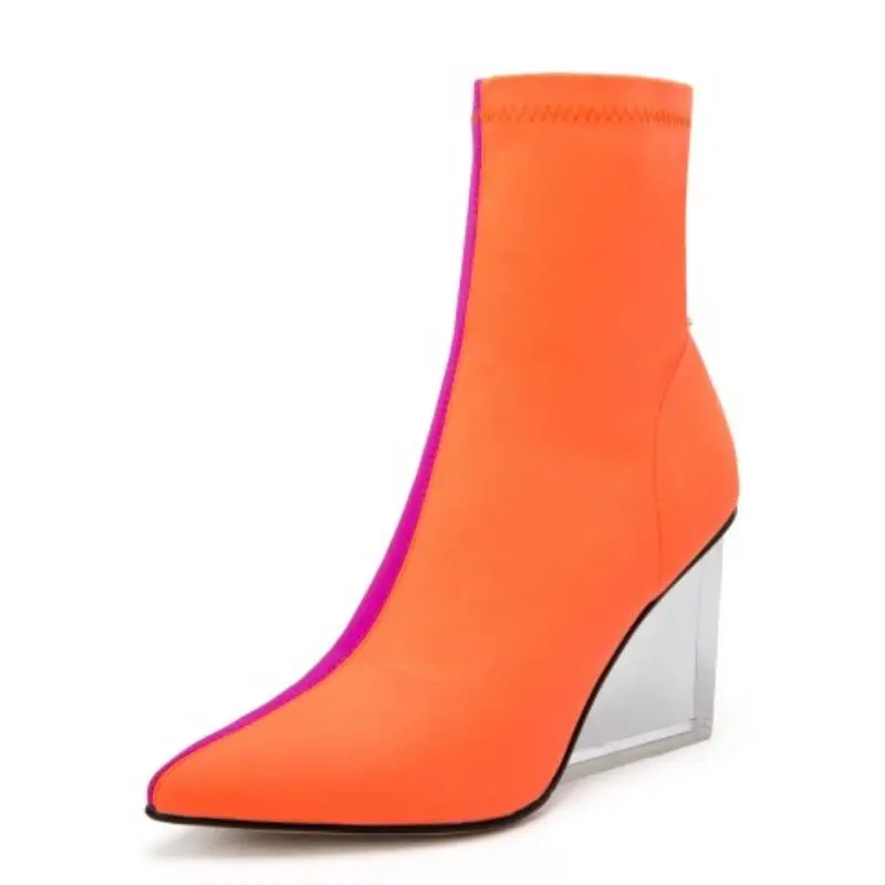 Coolcept Lycra Women Ankle Boots Fashion Mixed Color Zipper High Heels Shoes Autumn Winter Party Brand Footwear Size 34-39 | Обувь