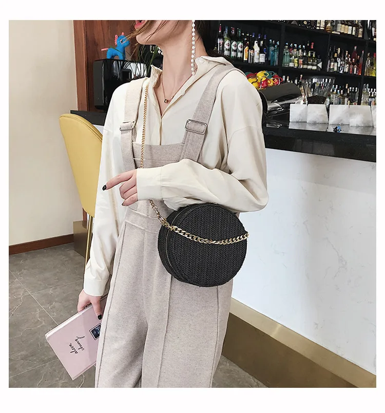 Круглая Соломенная пляжная сумка винтажная тканая на плечо ручной работы рафия