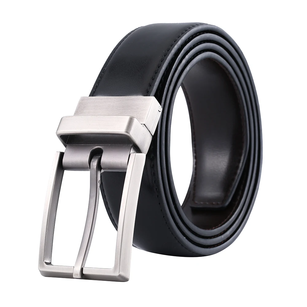 Reversible leather belt for men's fashion buckle twirl with black coffee