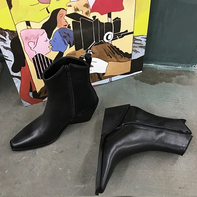 black Silla линейки; коллекция года; ботильоны из натуральной кожи с квадратным носком; женские ботинки «Челси» на танкетке с боковой молнией; Узкие женские ботинки - Цвет: black