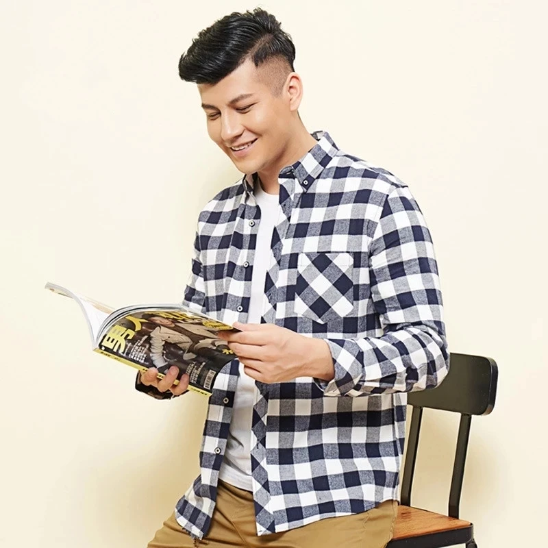 Oversize 8XL 7XL Flannel Men's Plaid Shirts Long Sleeve Casual Regular Fit Pure Cotton High Quality Soft Comfort Shirt Clothing