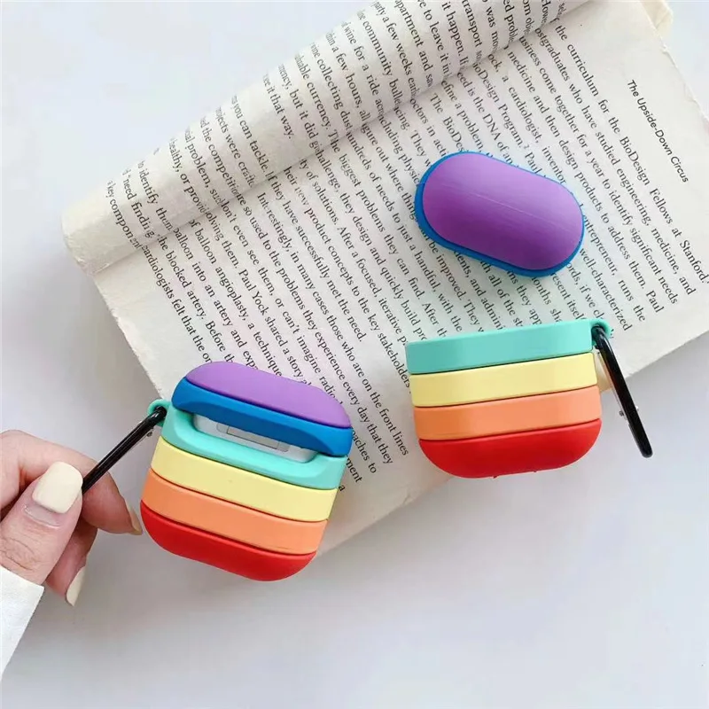 

3D Rainbow Strips Earphone Silicone Case For Apple AirPods1/2 Pro3 Earbuds Charging Box Bluetooth Headset Protective Cover