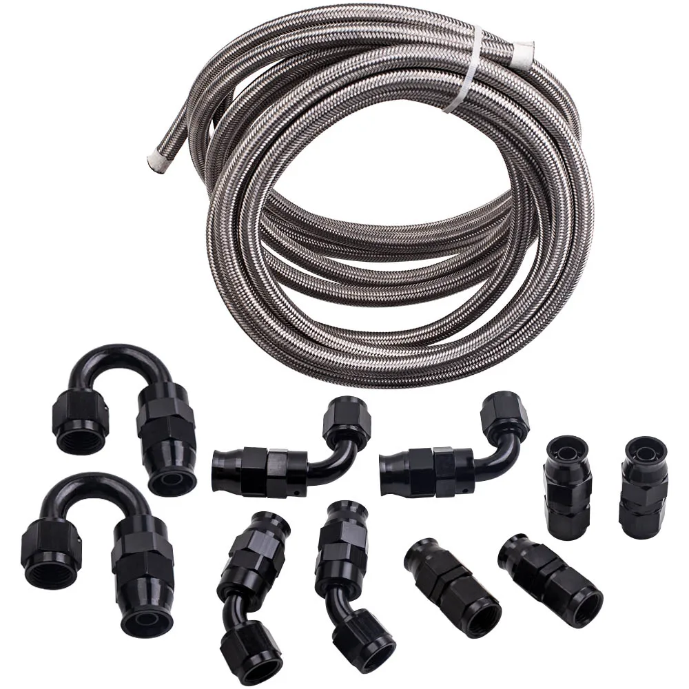 

20FT AN6 -6AN PTFE Braided OIL FUEL Line Fitting Hose + 10pcs End Adaptor KIT