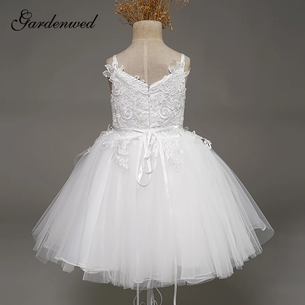Белое кружевное платье с цветочным рисунком для девочек V образным вырезом и