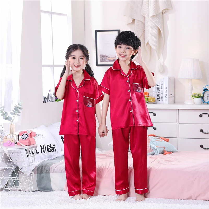 Пижама детская атласная с коротким рукавом топ и длинные штаны пижама для