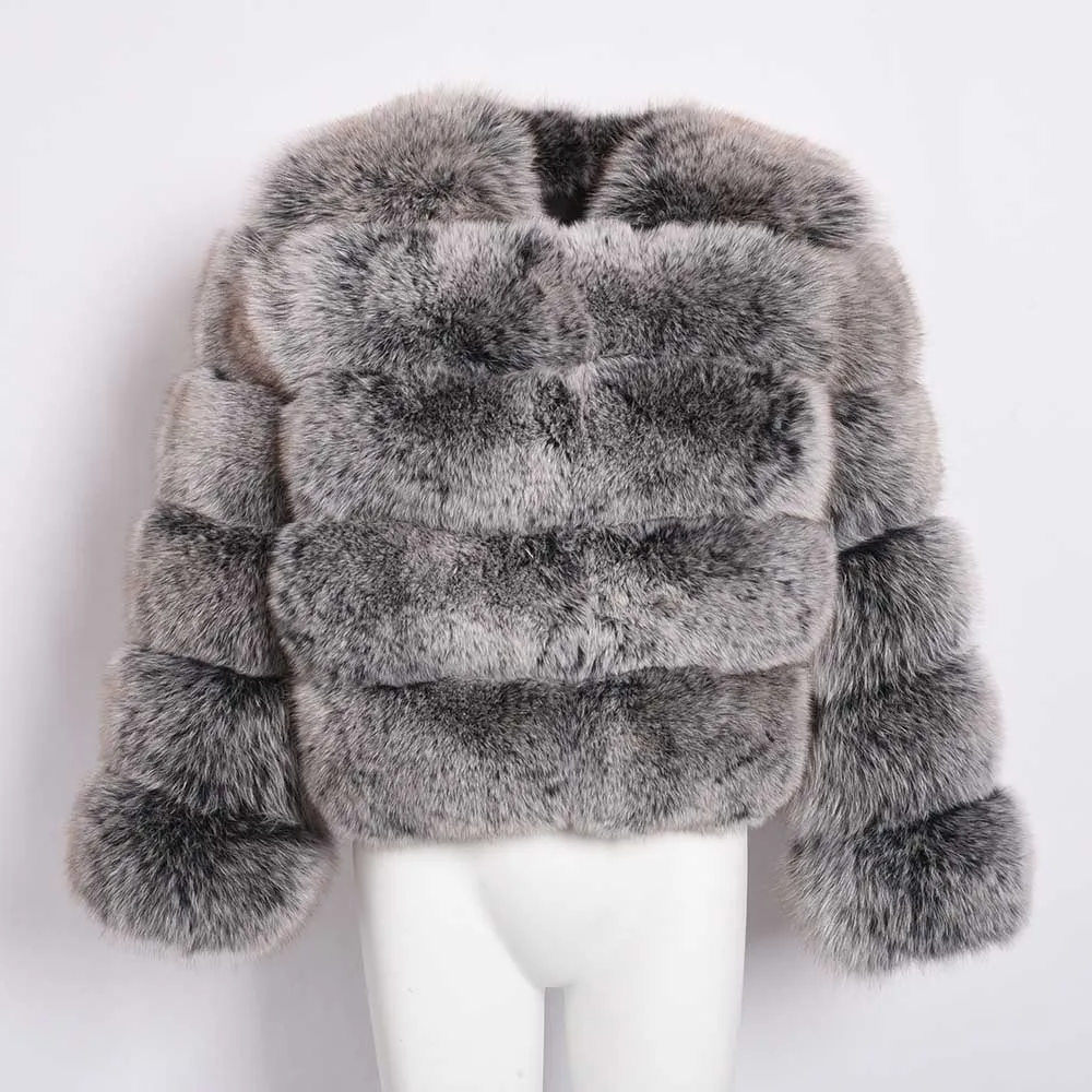 Black Frosted Натуральный мех пальто для женщин длинный рукав натуральный Лисий кроп куртка зима толстые теплые модные S1796B - Цвет: Black Frosted