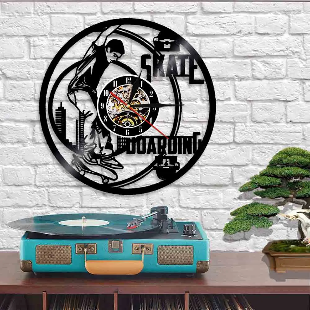 Настенные часы для скейтборда тихие дизайнерские настенные с виниловой
