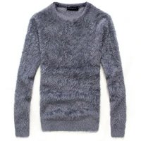 mens autumn winter thick mohair long sleeve o neck knit pullover fashion hot slim slim thick warm wool sweater male