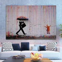 banksy colored rain rainbow canvas painting banksy wall street art poster and print wall decor for living room artwork mural