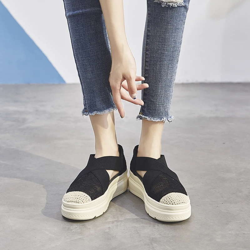 

new women summer sandals fashion buckle strap solid fringe cover heel flat platform heel casual ladies plus size sandals Mujer