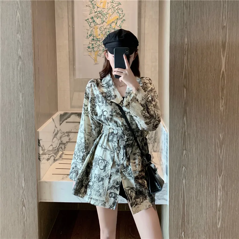 Cheerart Винтажный Длинный блейзер женские цветочные блейзеры с принтом и куртки пальто Женский блейзер с поясом осень одежда