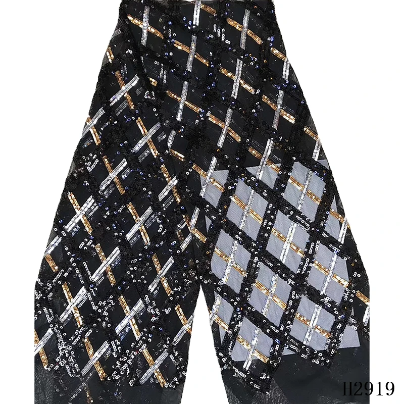 Высококачественная блестящая сетчатая кружевная ткань с блестками золотистого