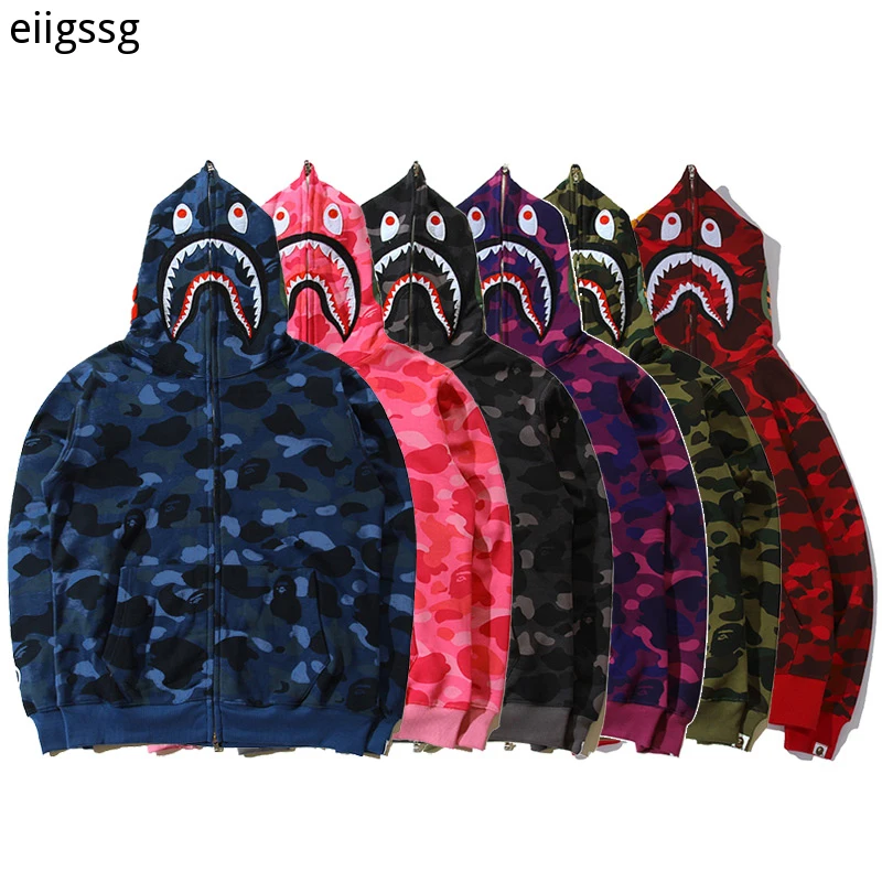 

2021 New Bape Shark Hoodies Men Women Casual Harajuku Hooded Coat Fashion Camouflage Sweatshirts Streetwear Hip Hop Jacket