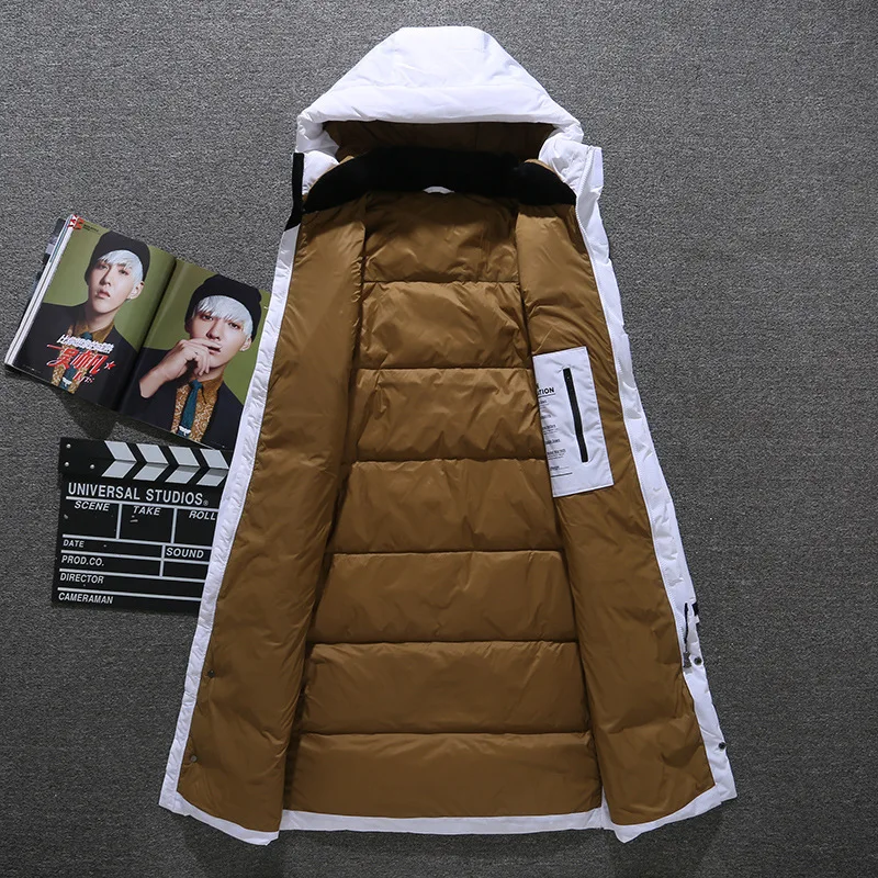 Мужской длинный пуховик с капюшоном черная или белая утепленная парка большой