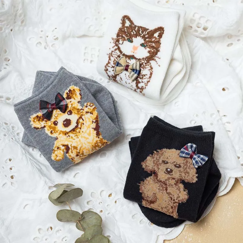 Японские милые носки для женщин и мужчин с животными из мультфильма без пятки