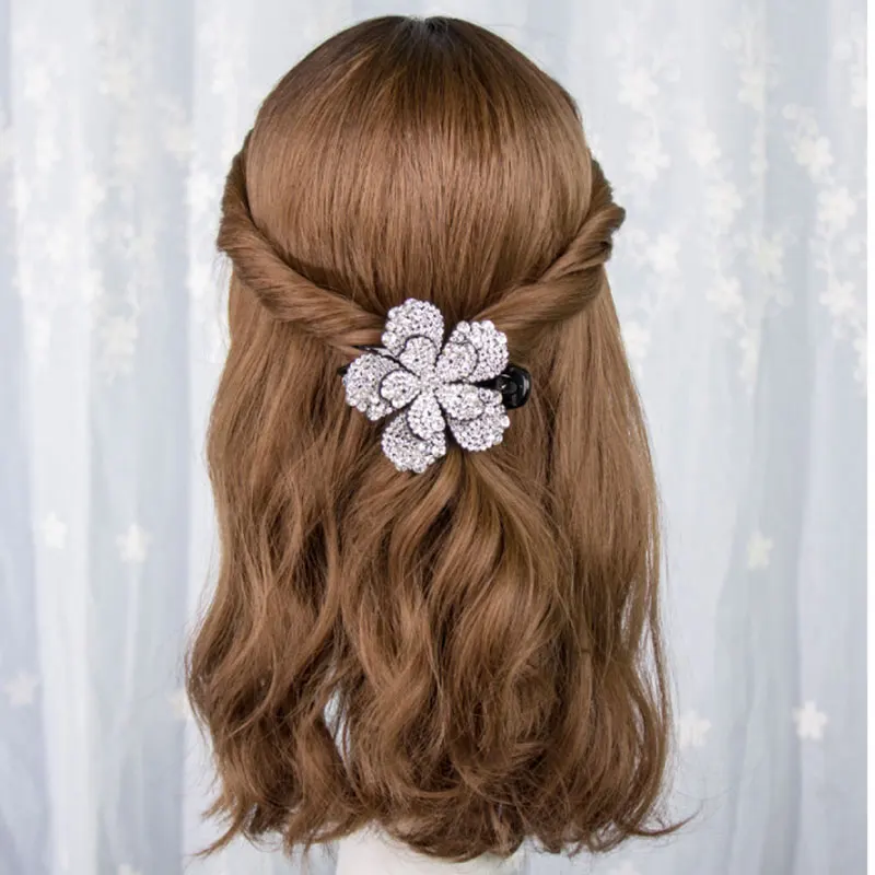 

Rhinestone Flower Hair Clip Petal Shape Hairpin Non-Slip Duckbill Clip Barrette Comb Headdress For Women Decor LXH