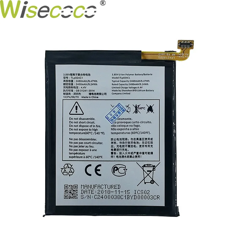 Wisecoco 2460 мА/ч, TLP024C1/TLP024CJ Батарея для Alcatel Работает с любым оператором, A3 OT-5046/Touch Shine Lite OT-5080X OT-5046D OT-5046Y 5046D 5046Y - Цвет: 2460mAh