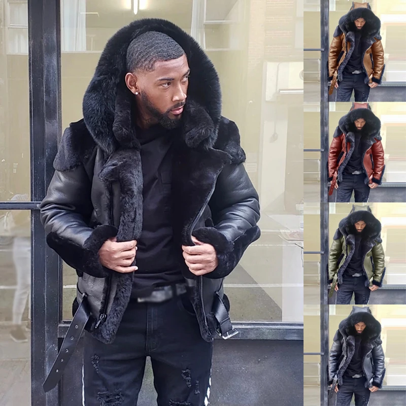 2021 Fashion Parka Pilot Men's Natural Sheepskin Fur Coat Winter Aviator Genuine Leather Jacket Motorcycle Biker Clothing | Мужская