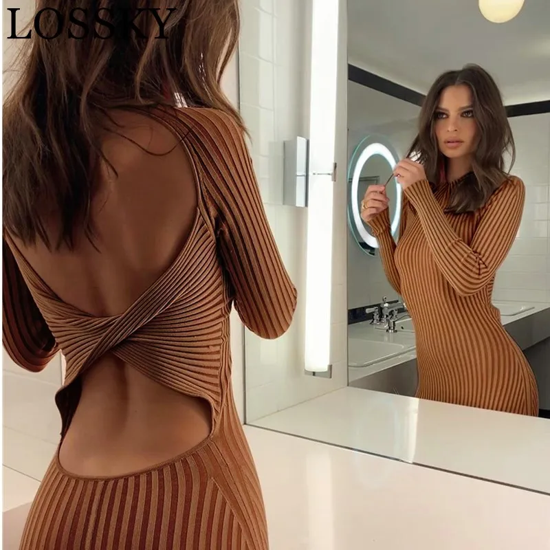 Женское сексуальное трикотажное мини платье с открытой спиной уличная одежда