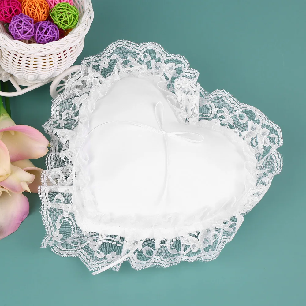 Свадебные украшения 7*7 дюймов белое кружевное атласное обручальное кольцо с