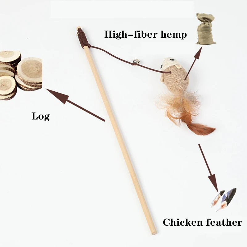 

Cat Interactive Toys Feather Linen Wand 40cm Wood Rod Mouse Toy With Mini Bell Cat Catcher Teaser Stick Pet Cat Teaser Toys