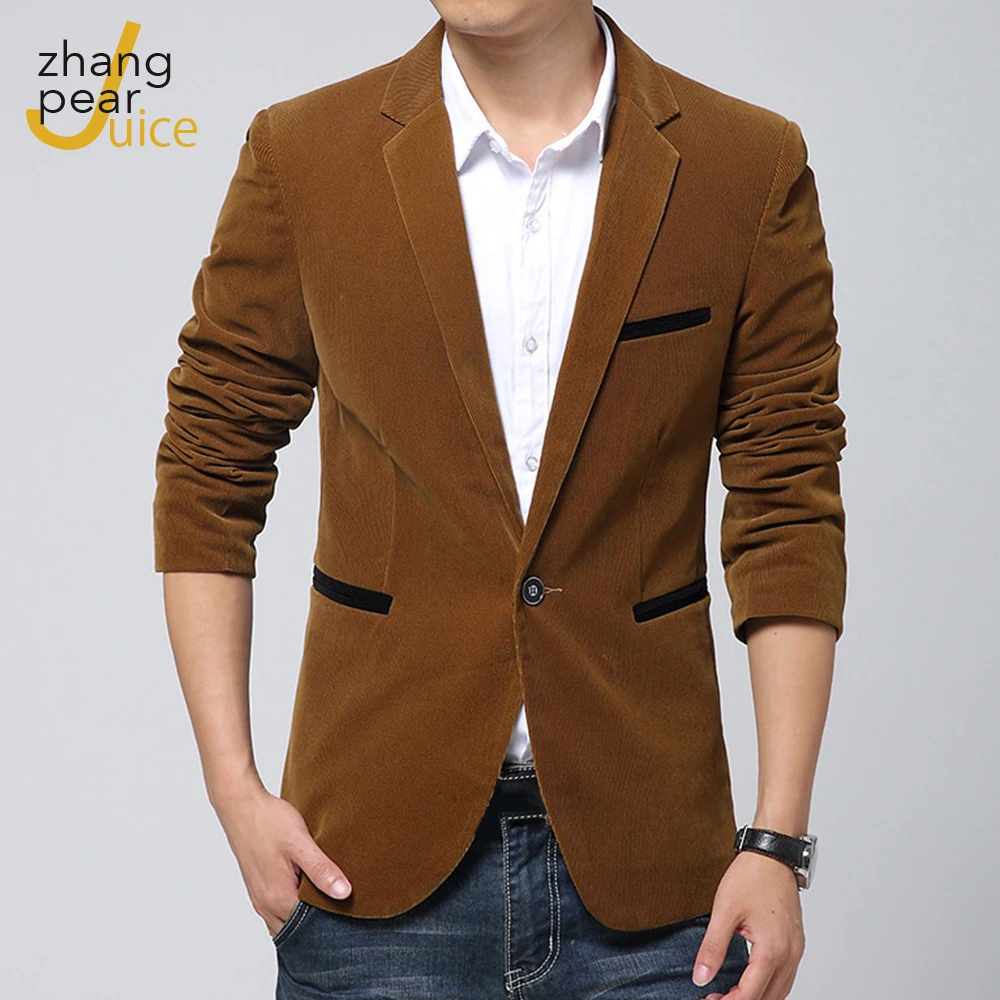 Mens Patchwork Corduroy Blazer Jacket Plus Size Fashion Casual Suit Jacket Men's Blazers Veste Costume Homme