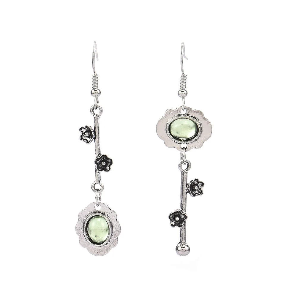 

Vintage Retro Plum Blossom Rhinestone Pendant Drop Earrings Hanging Ear Moonstone Key Shape Stud Earrings Female Jewelry