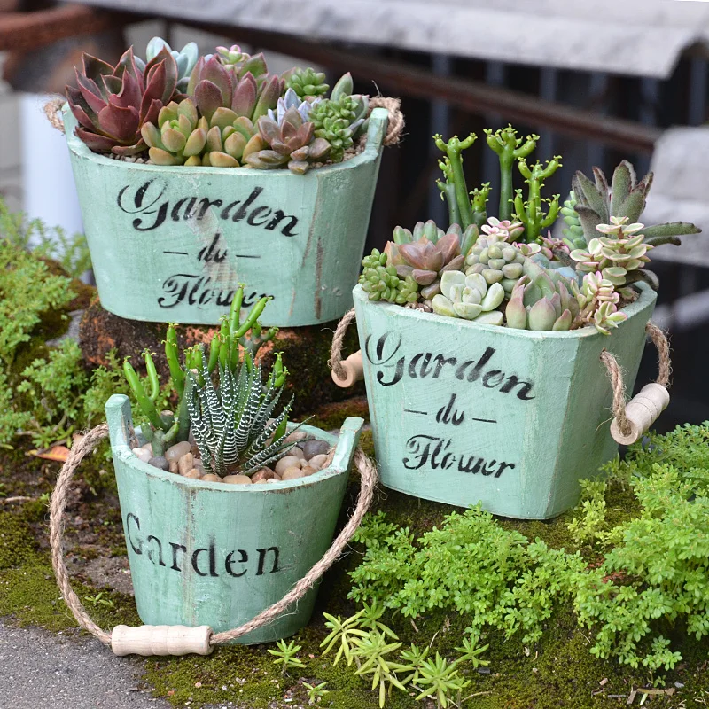 Античный синий квадратный круглый овальный деревянный подвесной цветочный