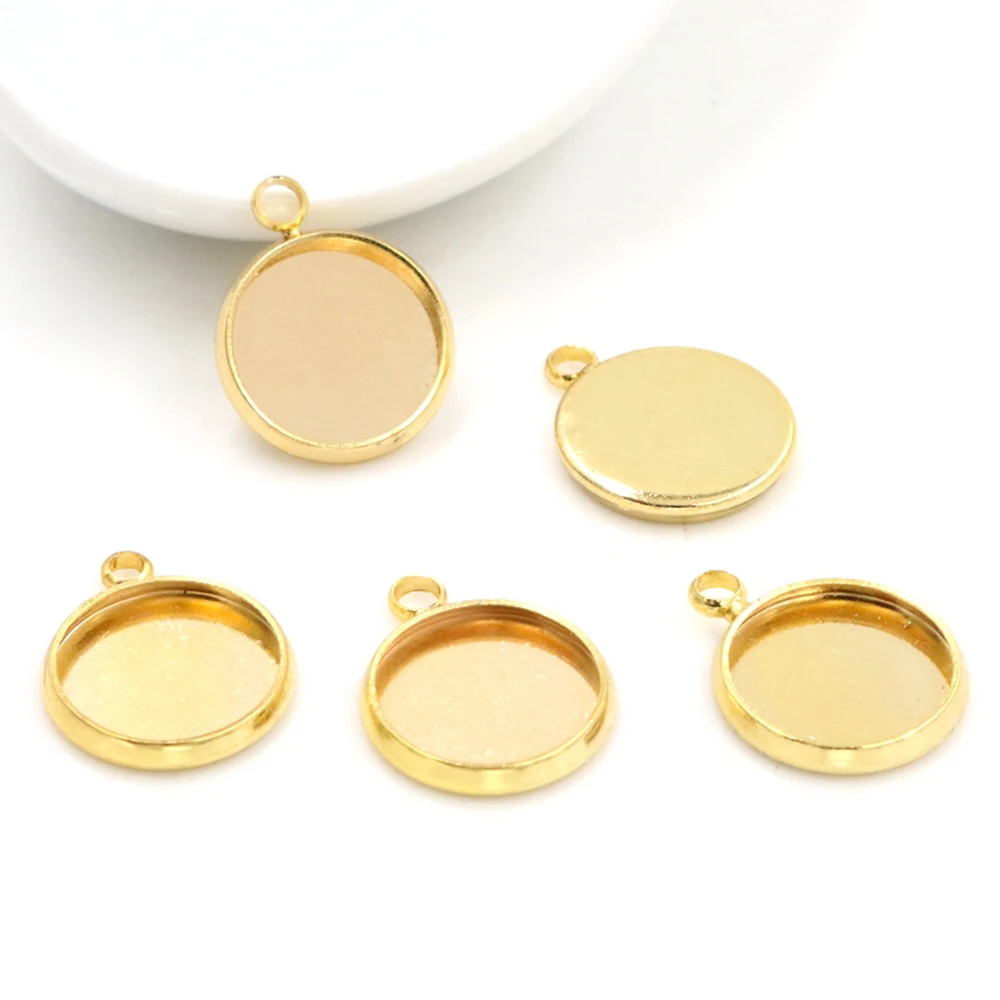 

20pcs 12mm Inner Size Gold Color Plated Brass Material Simple Style Cabochon Base Cameo Setting Charms Pendant Tray (A2-44)