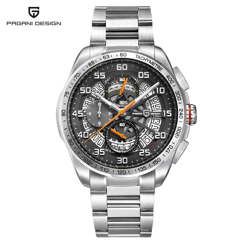PAGANI Дизайн Топ люксовый бренд спортивный хронограф мужские часы Reloj Hombre водонепроницаемые кварцевые часы Relogios Masculino - Цвет: steel orange