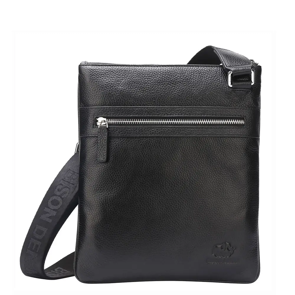 Мужская роскошная сумка-мессенджер BISON DENIM черная брендовая сумка через плечо из