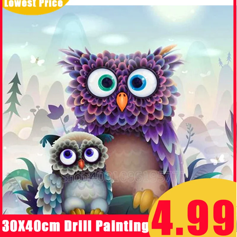 Набор для рукоделия 5D алмазной живописи по номерам стразы с двумя совами вышивка