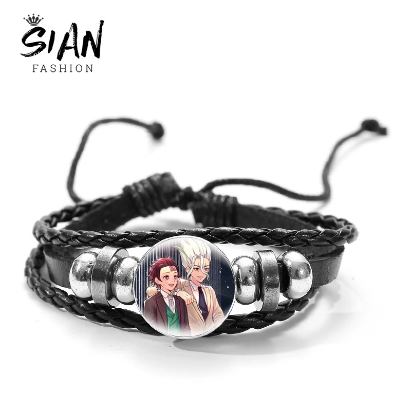 

Anime Dr.STONE Braided Leather Bracelets Multilayer Beaded Charms Bracelets Bangles Handmade Wristband Unisex Wholesale Jewelry