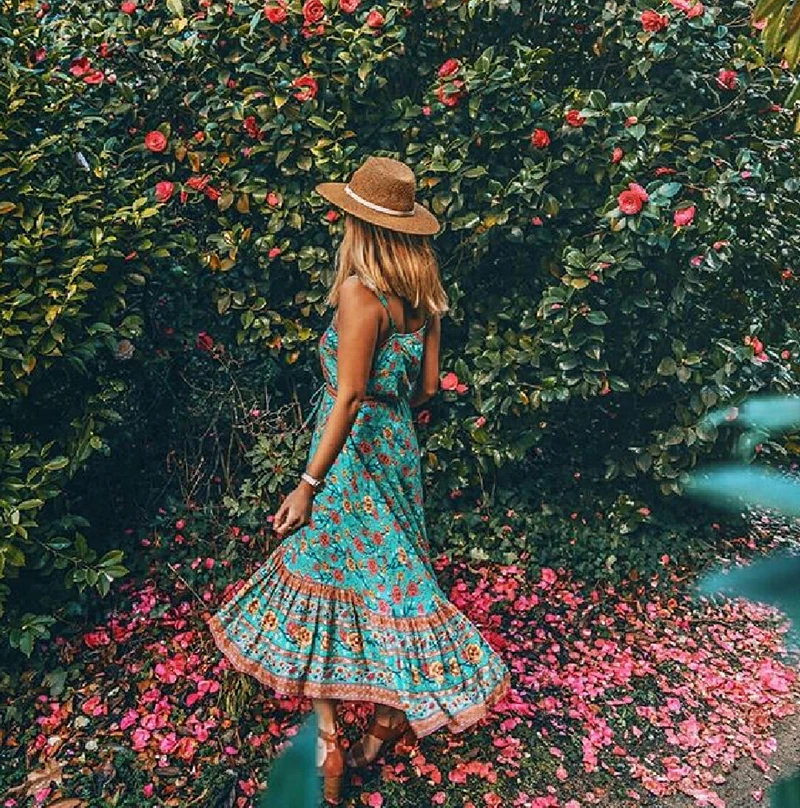 TEELYNN BOHO strapppy платья Gypsy без рукавов летние платья искусственный шелк Цветочный Принт Сарафан Макси платье на бретелях для женщин vestidos