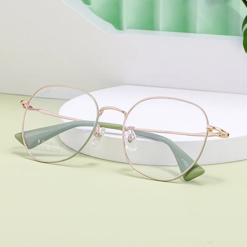 

The New Pure Titanium Myopia Spectacle Frame Ladies Plain Retro Literary Eyeglasses Lightweight Comfortable Flexible Eyewears