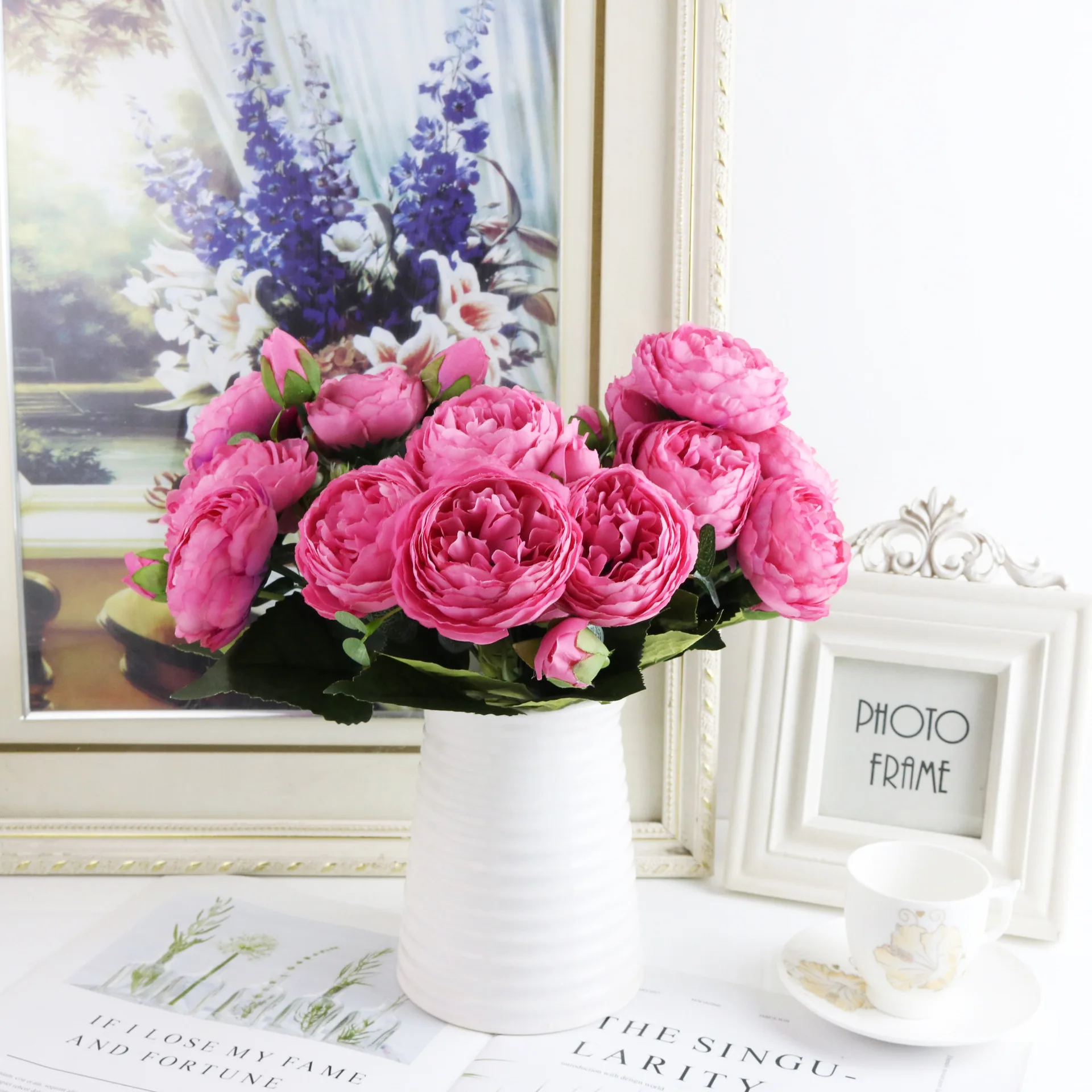 Букет из розового шелка пиона 30 см искусственные цветы 5 больших головок 4