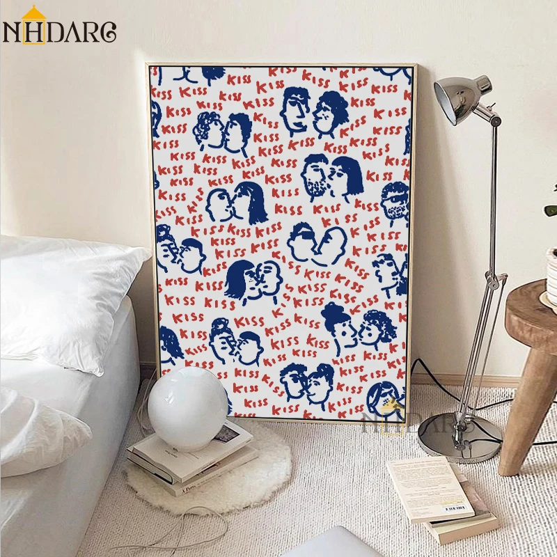 Картина на холсте, постеры с мультяшным поцелуем, настенные картины, современное искусство, модная Скандинавская Милая домашняя декорация для гостиной - 100 красивых вещей для дома