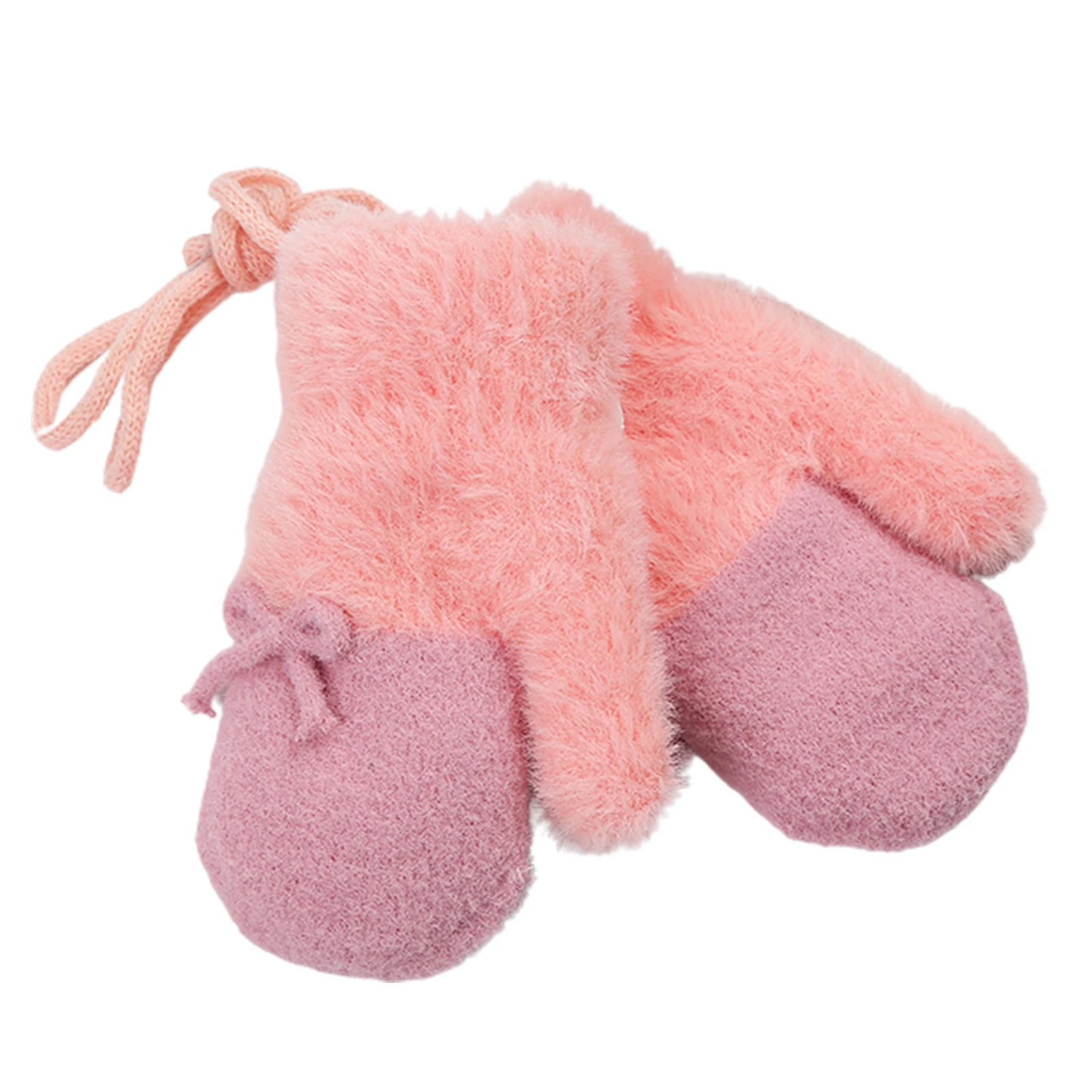 

1 Pair Convenient Comfortable Practical Stylish Winter Children Warm Gloves Knitted Thicken Color Patched Bow Mittens