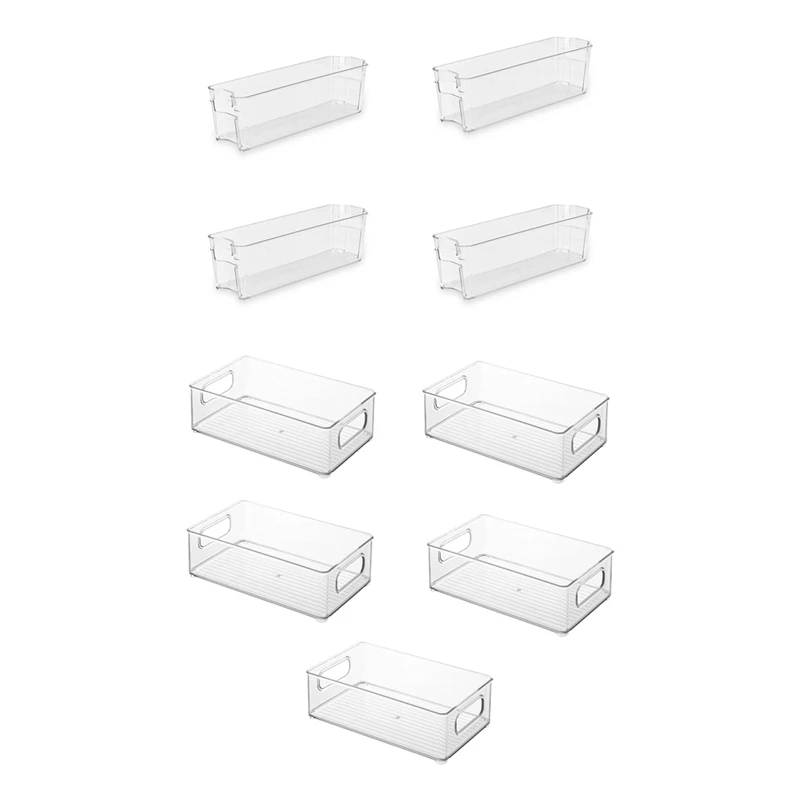 

4Pcs Stackable Refrigerator Bin - With Handle - Polyethylene & 5X Refrigerator Organizer Bins With Cutout Handles