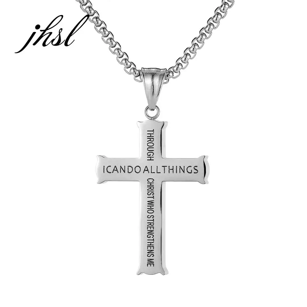 

JHSL Men Cross Pendant Christian Necklace Black Silver Color Stainless Steel Fashion Jewelry Gift Wholesale New Arrivla 2021