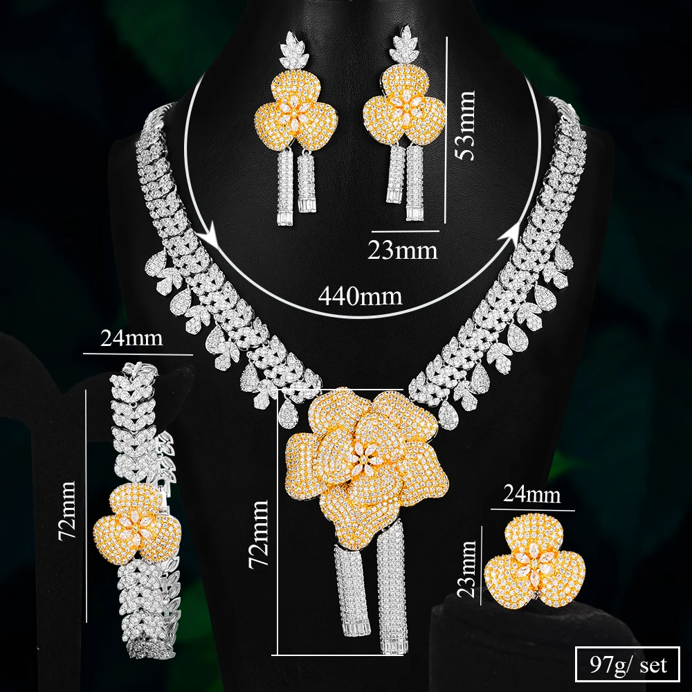 

GODKI 4PCS Trendy Luxury Flower Tassels Naija Jewelry Set For Women Wedding African Cubic Zircon CZ Dubai Bridal Jewelry