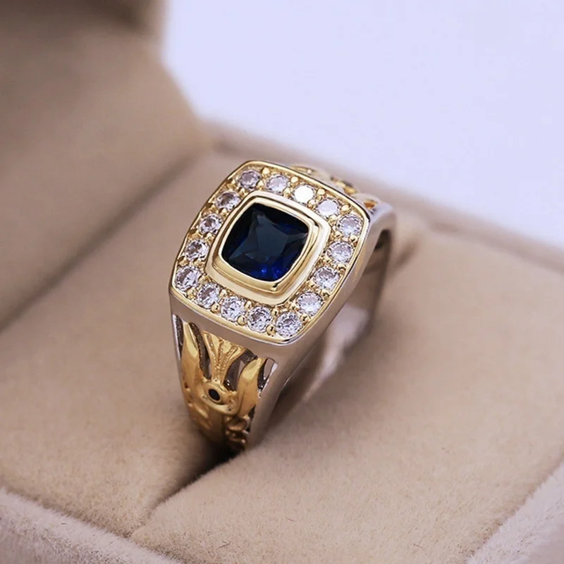 

Inlaid Crystal Small Diamond Ring Wedding Gift Blue Gemstone Jewelry Luxury Ladies Gift Size 6 ~ 10